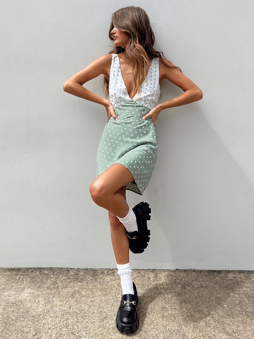 Princess Polly Nellie Mini Dress Mint Green Polka Dot Sleeveless US Sz 2